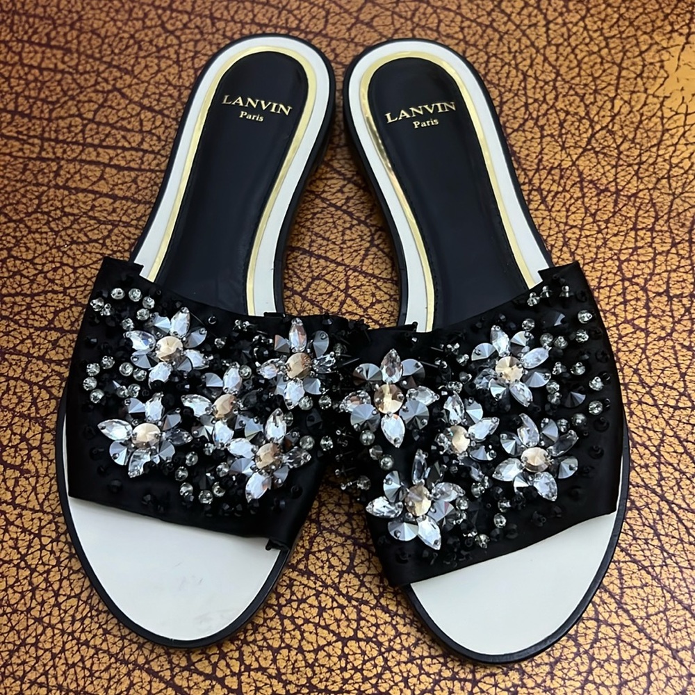 Lanvin Paris silk stone 38 1/5 summer black shoes $602